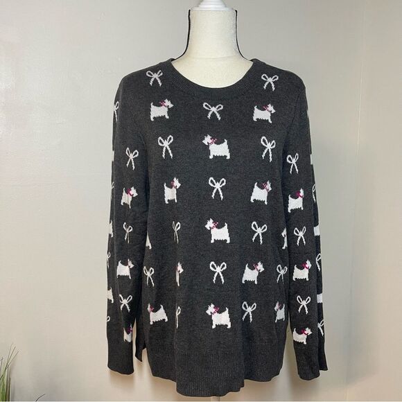Karen Scott Gray Crew Neck Sweater with Playful Dog Bow Pattern Extra Large - Picture 2 of 10